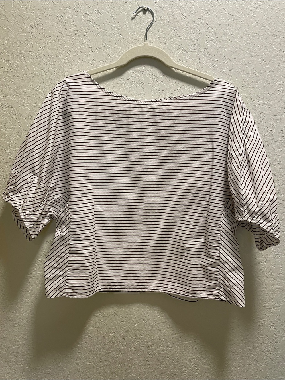 Striped Puff Sleeve Women's Top - White with Black Stripes
